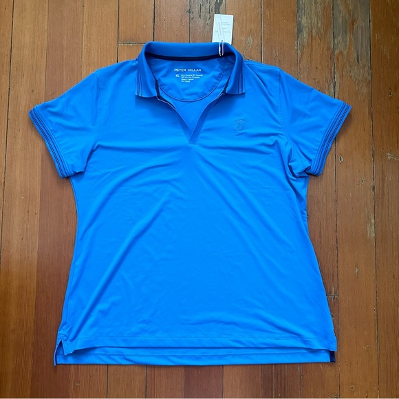 NWT Peter Millar Betty Drop V Polo Abaco Blue Navy UPF 50+ Sun Protection XL - Picture 8 of 8